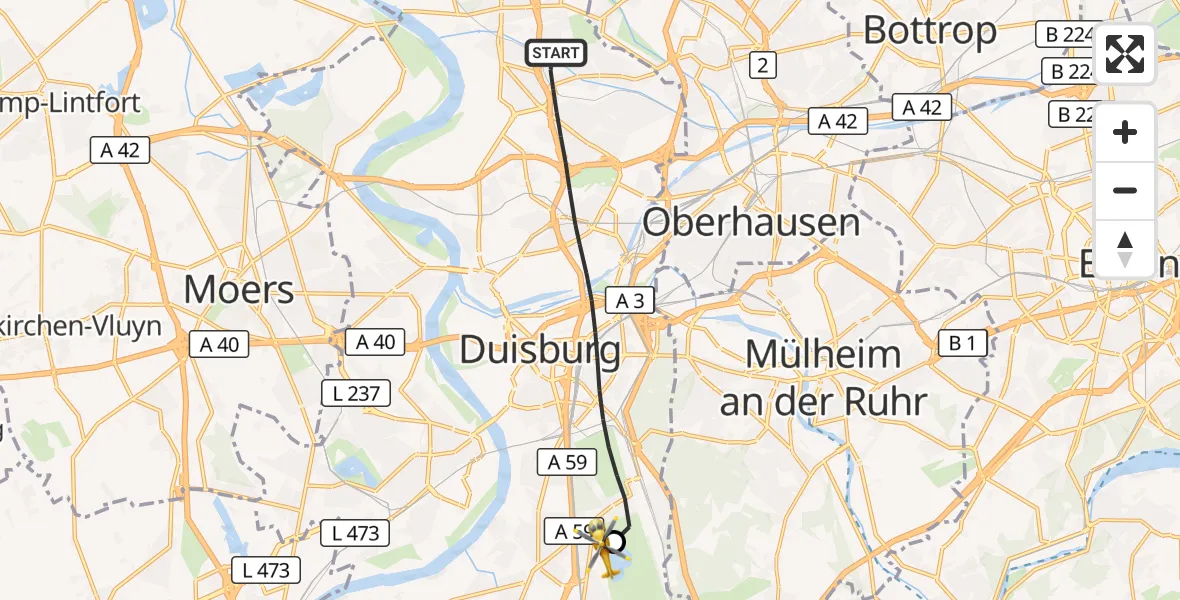 Flugroute Rettungshubschrauber Duisburg - Duisburg Air Rescue Hubschrauberlandeplatz (Christoph 9), 06 Oktober 2026, 12:23