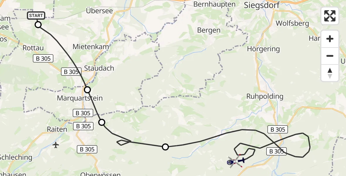 Flugroute Polizeihubschrauber Bernau a.Chiemsee - Ruhpolding, 06 Oktober 2026, 12:28