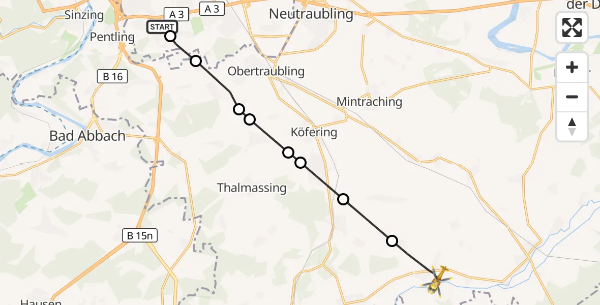 Flugroute Rettungshubschrauber DRF Air Rescue Station Regensburg / Regensburg University Hospital - Aufhausen, 06 Oktober 2026, 12:30