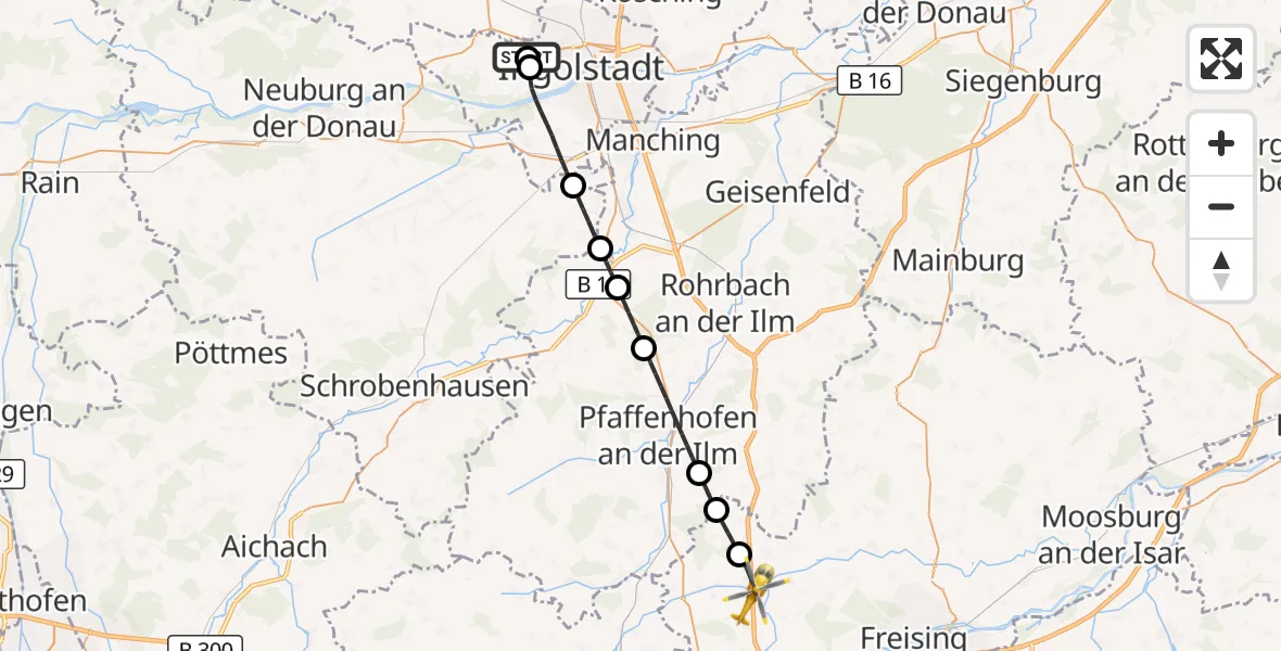 Flugroute Rettungshubschrauber Ingolstadt Hospital - Allershausen, 06 Oktober 2026, 12:47