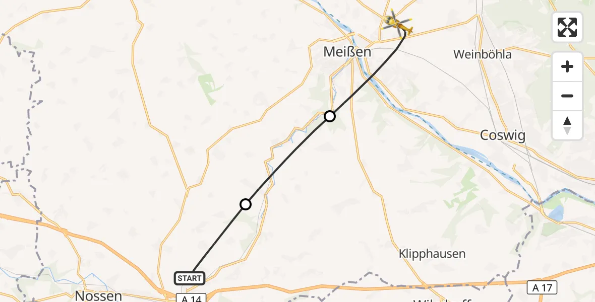 Flugroute Rettungshubschrauber Nossen - Meißen, 06 Oktober 2026, 12:56