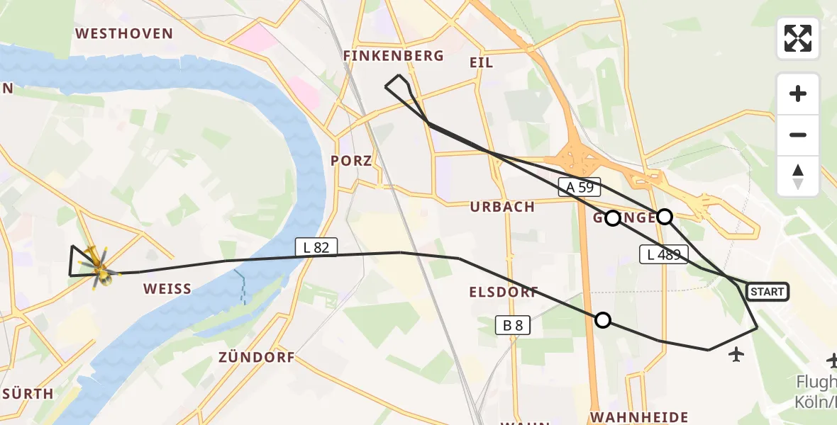 Flugroute Rettungshubschrauber Köln Bonn Flughafen - Köln, 06 Oktober 2026, 12:58