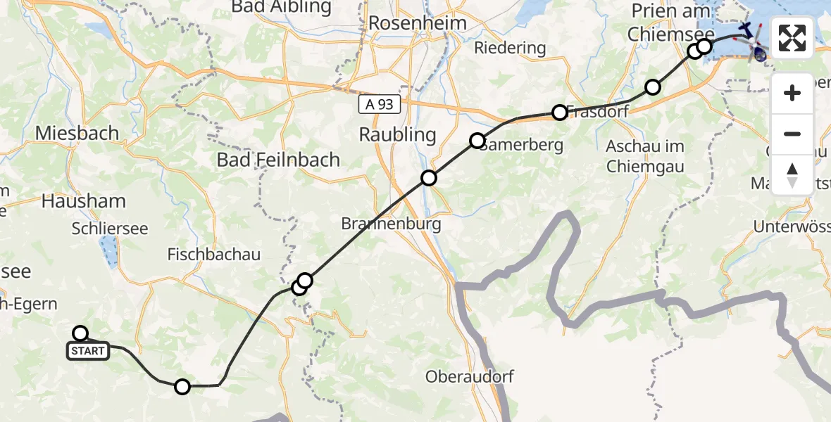 Flugroute Polizeihubschrauber Rottach-Egern - Chiemsee (See), 06 Oktober 2026, 13:15