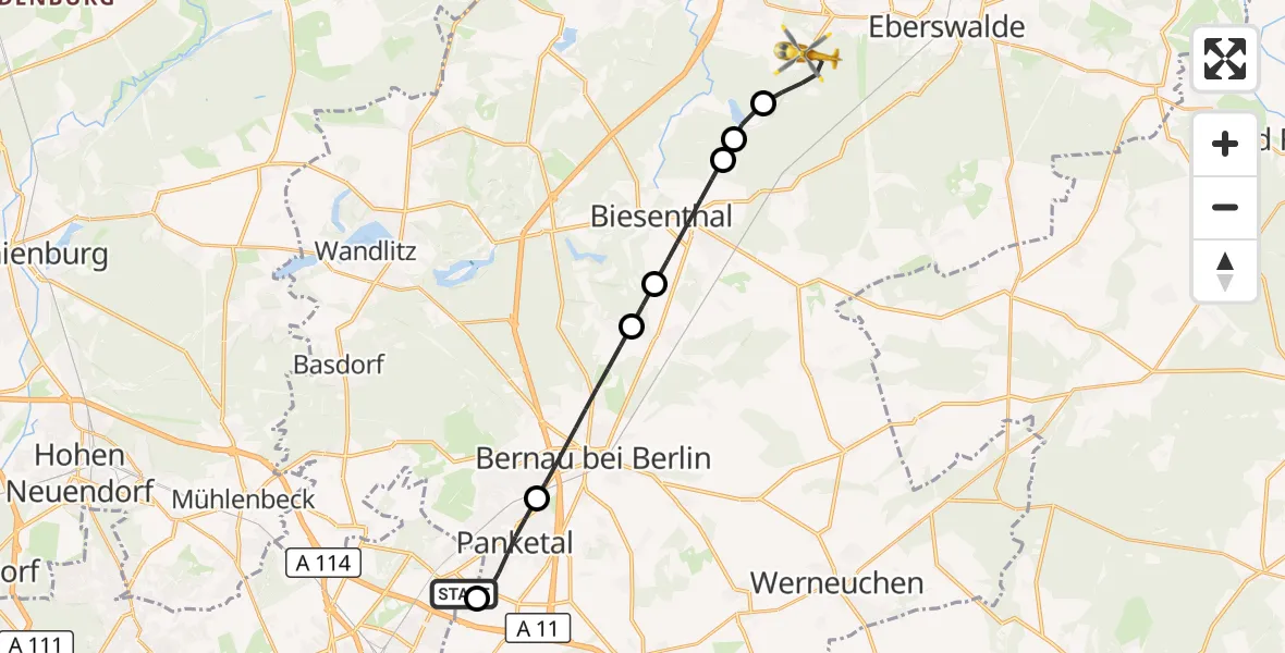 Flugroute Ambulanzhubschrauber Helios Clinic Berlin-Buch - Eberswalde, 06 Oktober 2026, 13:23