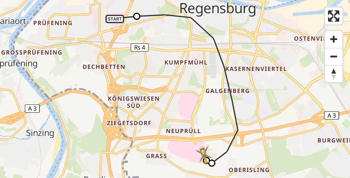 Flugroute Rettungshubschrauber Barmherzige Brüder (Brothers of Mercy) Hospital Regensburg - DRF Air Rescue Station Regensburg / Regensburg University Hospital, 06 Oktober 2026, 13:30