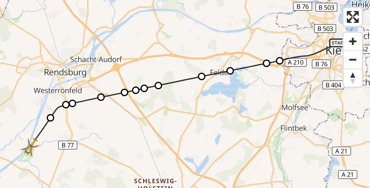Flugroute Ambulanzhubschrauber Kiel - Hörsten, 06 Oktober 2026, 13:33