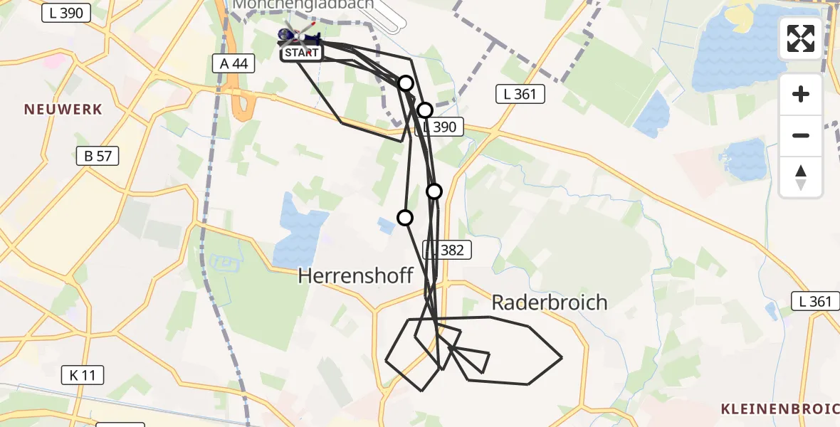 Flugroute Polizeihubschrauber Mönchengladbach Flughafen - Mönchengladbach Flughafen, 06 Oktober 2026, 13:34