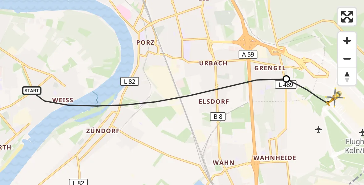 Flugroute Rettungshubschrauber Köln - Köln Bonn Flughafen, 06 Oktober 2026, 13:34