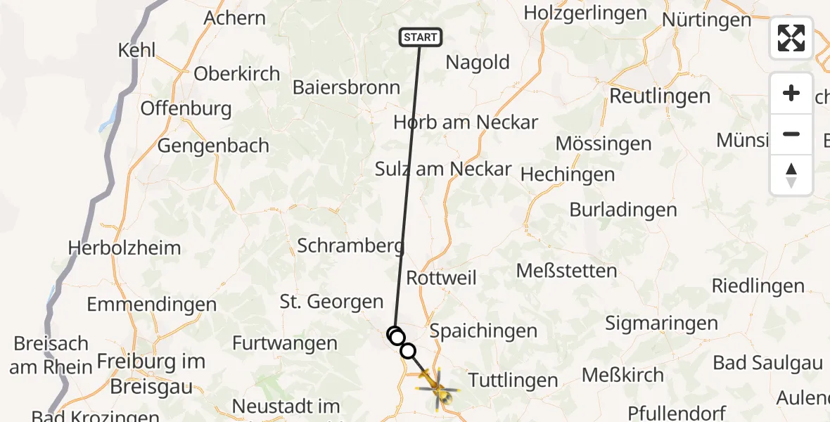 Flugroute Ambulanzhubschrauber Altensteig - Bad Dürrheim, 06 Oktober 2026, 13:39