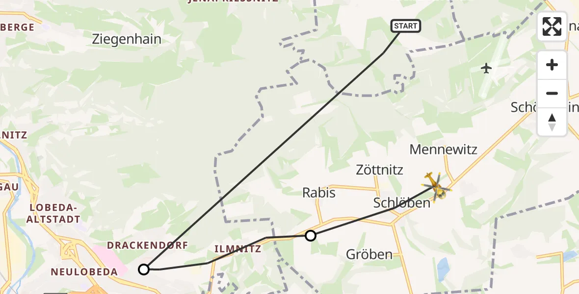 Flugroute Rettungshubschrauber Großlöbichau - Schlöben, 06 Oktober 2026, 13:40