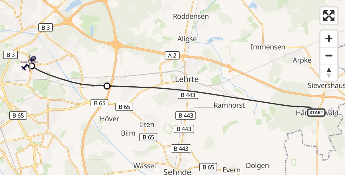 Flugroute Polizeihubschrauber Lehrte - Hannover Luftrettung Hubschrauberlandeplatz (Christoph 4), 06 Oktober 2026, 13:48