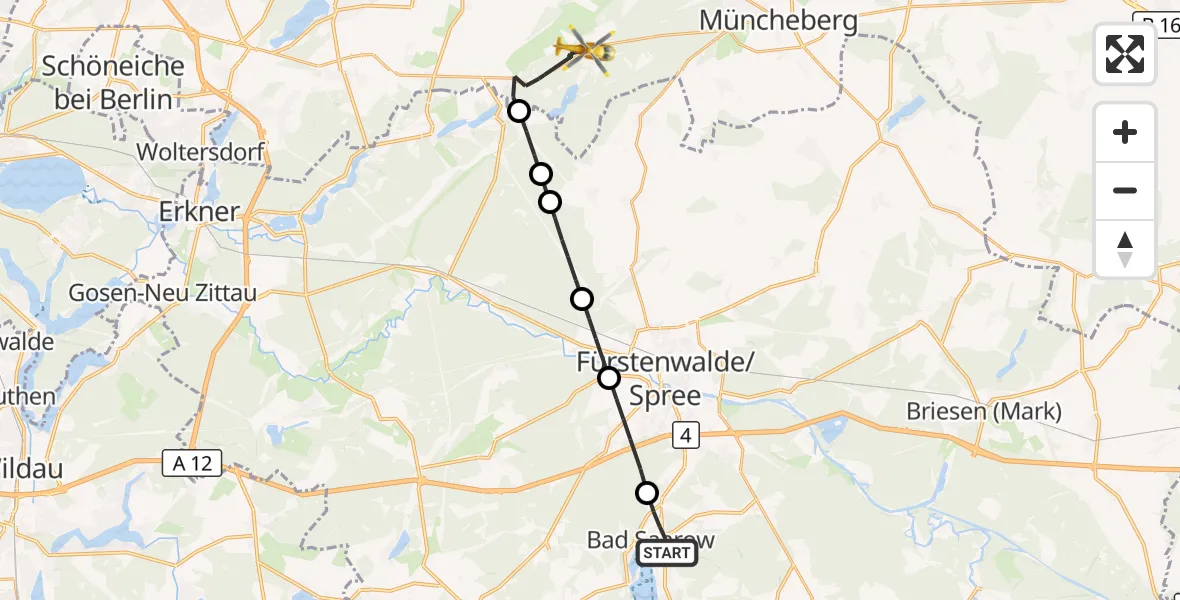 Flugroute Rettungshubschrauber Bad Saarow - Müncheberg, 06 Oktober 2026, 13:49