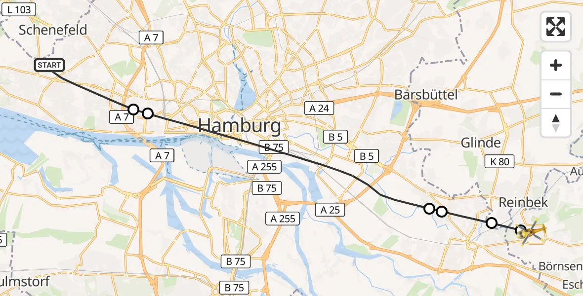 Flugroute Rettungshubschrauber Hamburg - Wentorf bei Hamburg, 06 Oktober 2026, 13:50