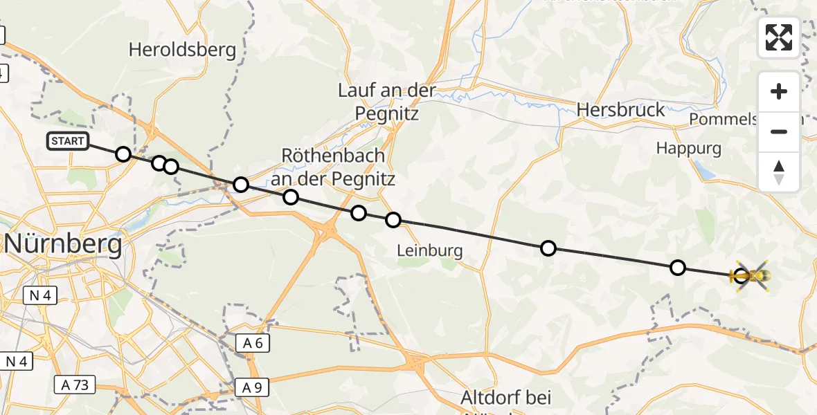 Flugroute Ambulanzhubschrauber Flughafen Nuremberg - Alfeld, 06 Oktober 2026, 13:56