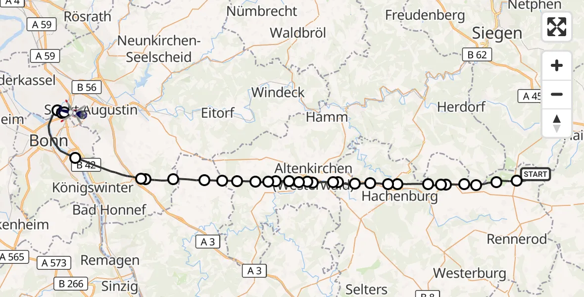 Flugroute Polizeihubschrauber Liebenscheid - Sankt Augustin, 06 Oktober 2026, 14:00