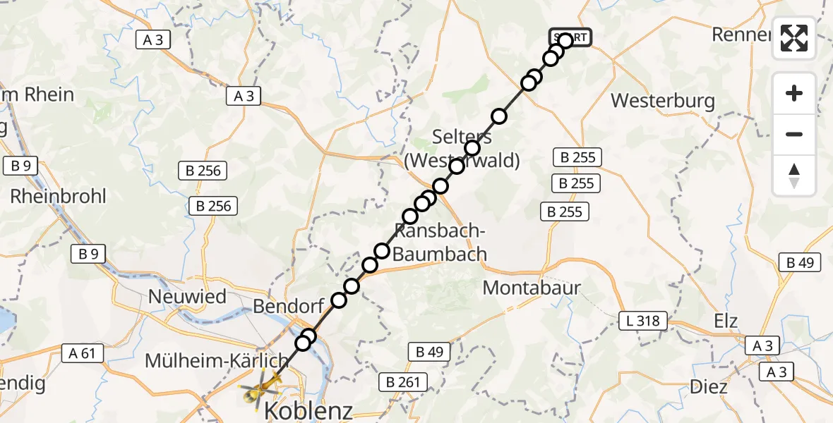 Flugroute Rettungshubschrauber Rotenhain - Koblenz, 06 Oktober 2026, 14:07