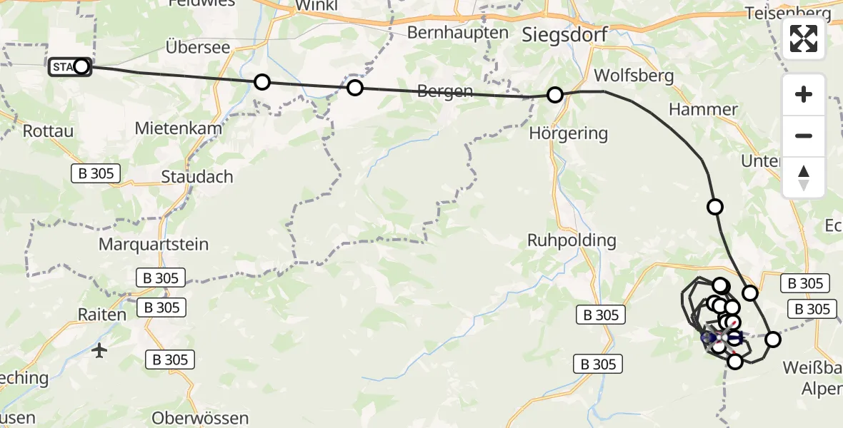 Flugroute Polizeihubschrauber Grassau - Ruhpolding, 06 Oktober 2026, 14:15