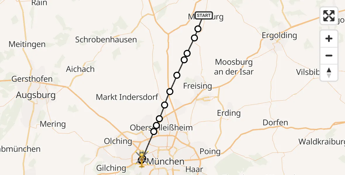 Flugroute Rettungshubschrauber Mainburg - Helios Clinic Munich West, 06 Oktober 2026, 14:20