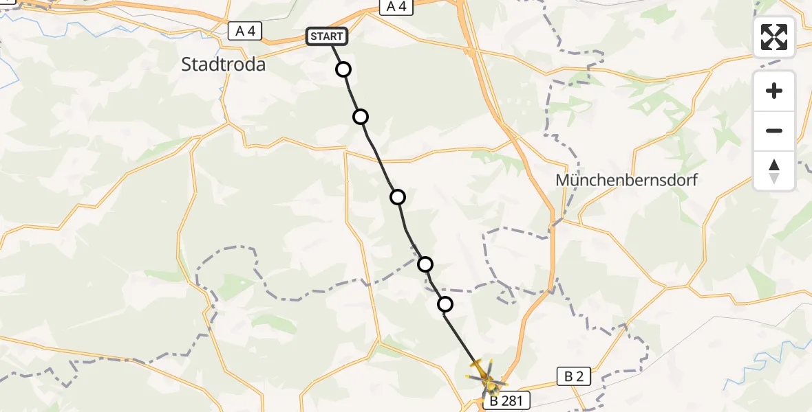 Flugroute Rettungshubschrauber Stadtroda - Triptis, 06 Oktober 2026, 14:30