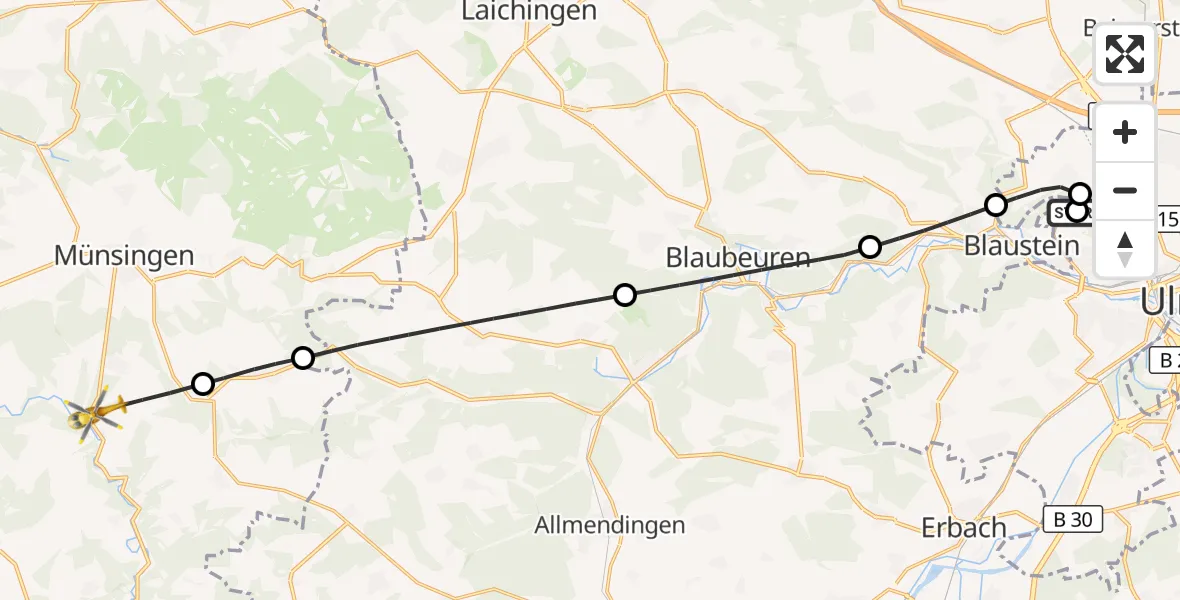 Flugroute Rettungshubschrauber Ulm Military Hospital Emergency - Münsingen, 06 Oktober 2026, 14:31