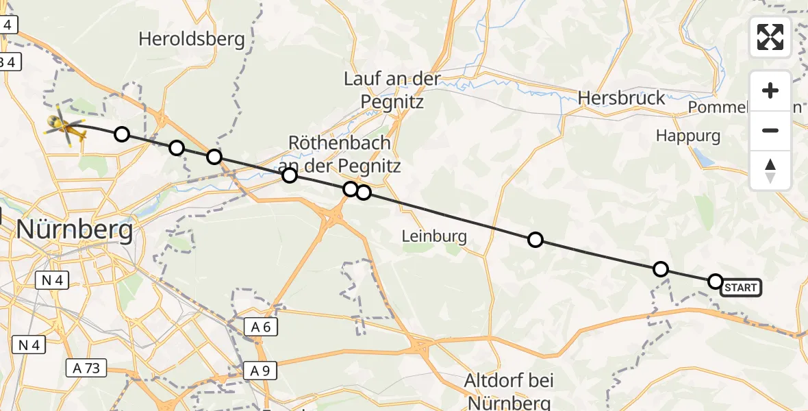 Flugroute Ambulanzhubschrauber Alfeld - Flughafen Nuremberg, 06 Oktober 2026, 14:37