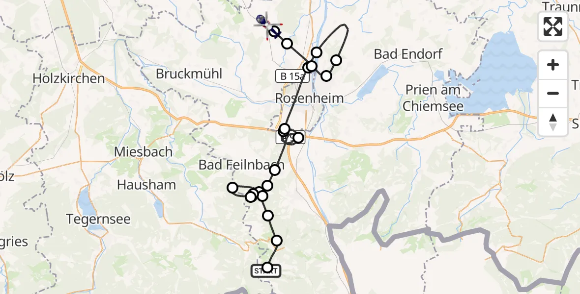 Flugroute Polizeihubschrauber Kiefersfelden - Tuntenhausen, 06 Oktober 2026, 14:56