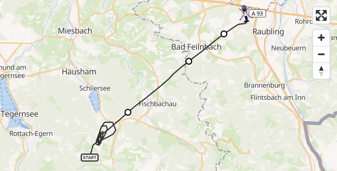 Flugroute Polizeihubschrauber Schliersee - Raubling, 06 Oktober 2026, 14:58