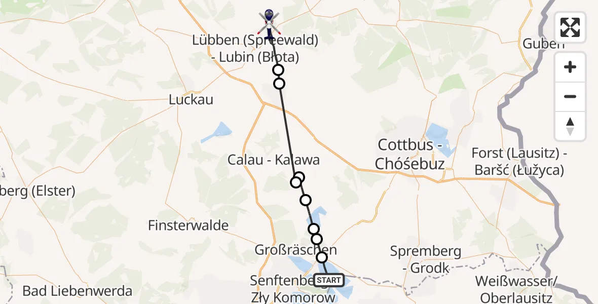 Flugroute Polizeihubschrauber Senftenberg - Lübben (Spreewald), 06 Oktober 2026, 14:58