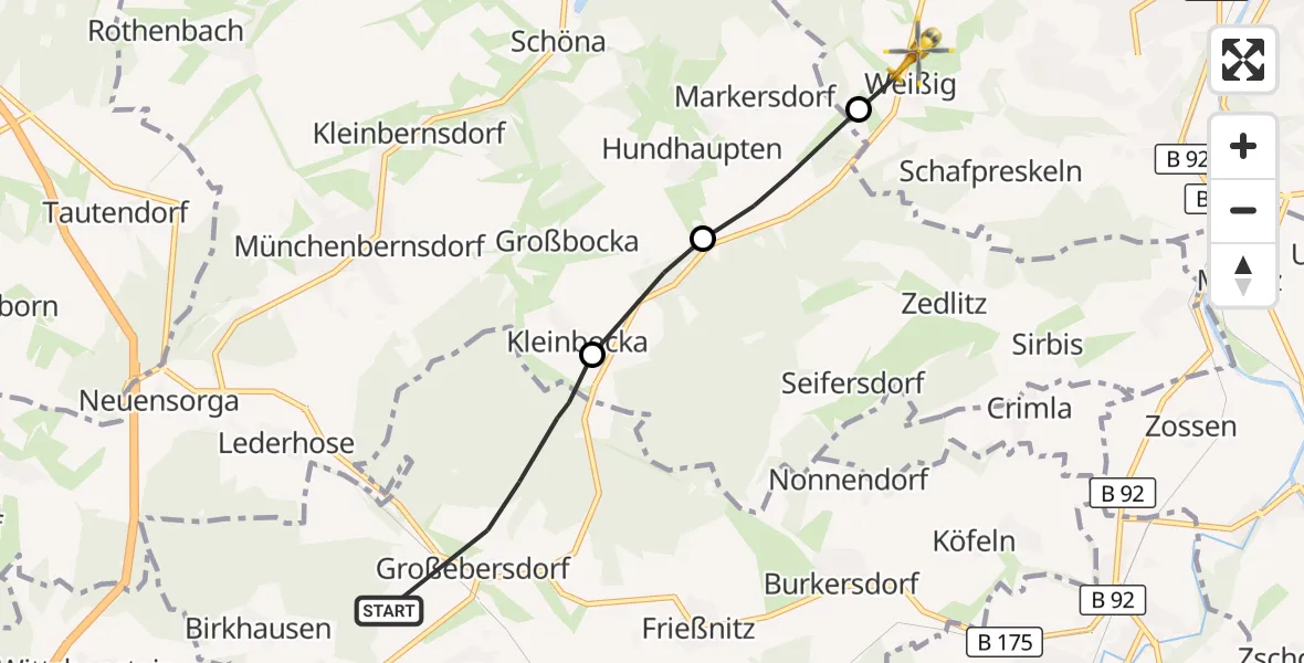 Flugroute Rettungshubschrauber Harth-Pöllnitz - Gera, 06 Oktober 2026, 14:58