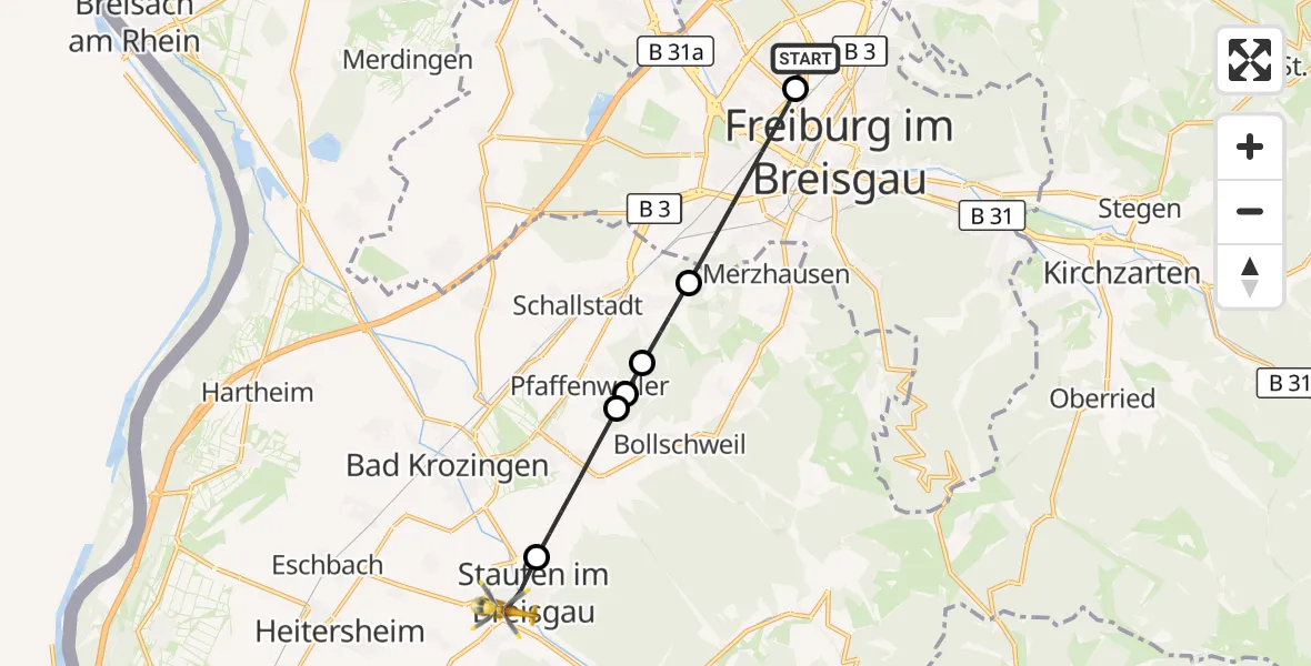 Flugroute Ambulanzhubschrauber Freiburg im Breisgau Flugplatz - Staufen im Breisgau, 06 Oktober 2026, 14:59