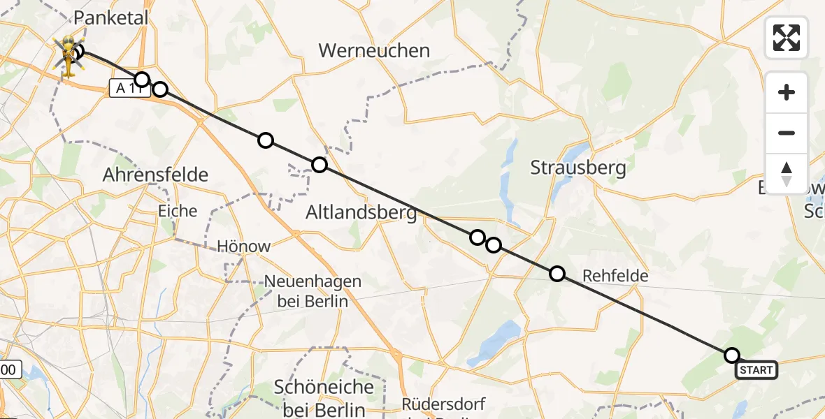 Flugroute Rettungshubschrauber Müncheberg - Helios Clinic Berlin-Buch, 06 Oktober 2026, 15:06