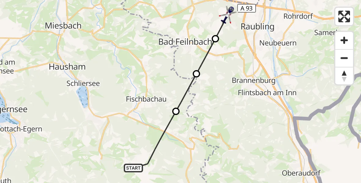Flugroute Polizeihubschrauber Bayrischzell - Raubling, 06 Oktober 2026, 15:09