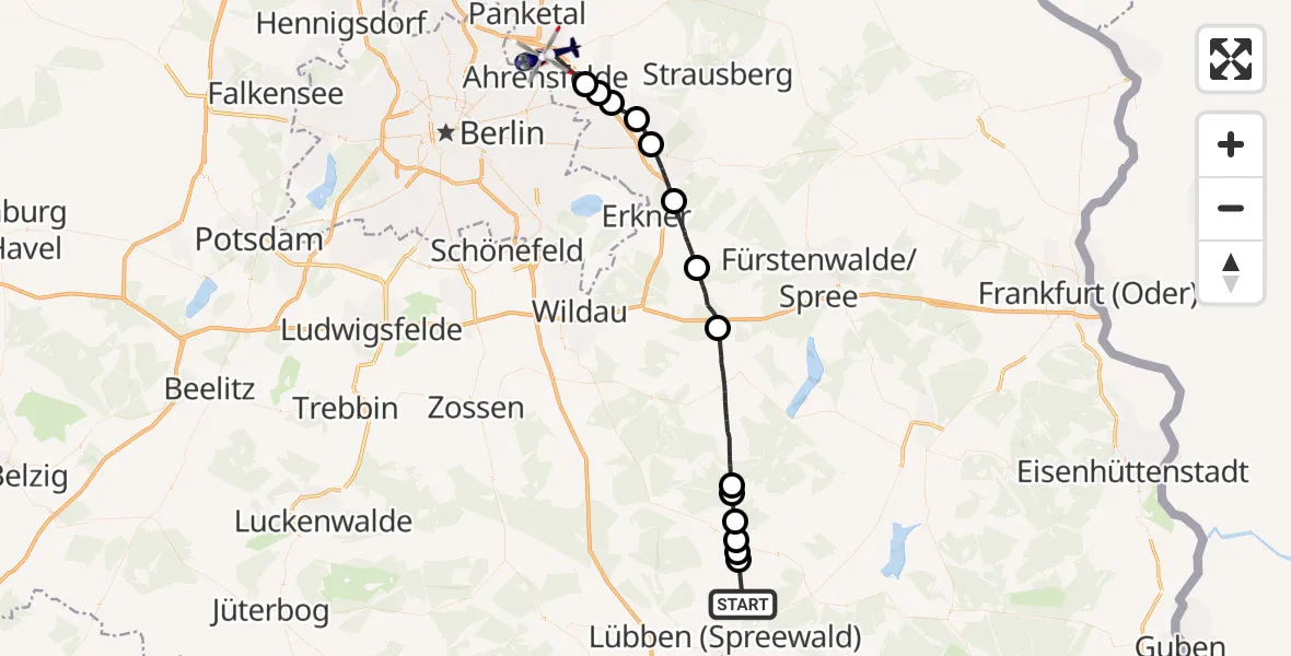 Flugroute Polizeihubschrauber Märkische Heide - Ahrensfelde Hubschrauberlandeplatz, 06 Oktober 2026, 15:11