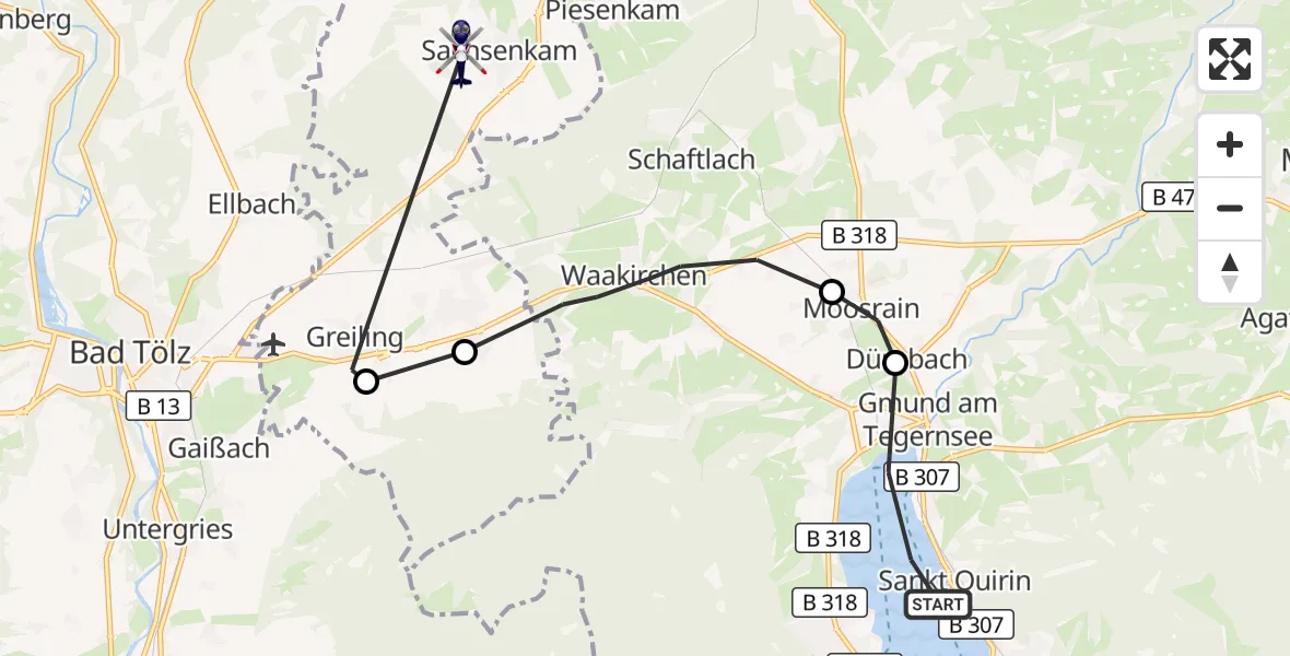 Flugroute Polizeihubschrauber Tegernsee - Sachsenkam, 06 Oktober 2026, 15:14