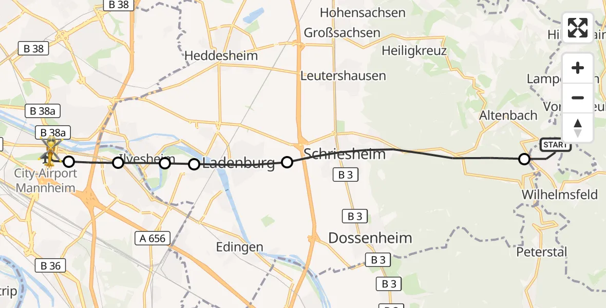 Flugroute Rettungshubschrauber Wilhelmsfeld - Mannheim-City Flughafen, 06 Oktober 2026, 15:19