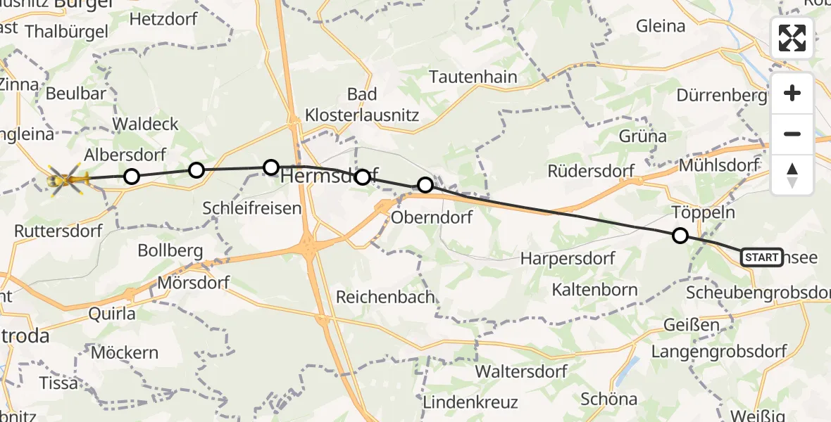 Flugroute Rettungshubschrauber Gera - Scheiditz, 06 Oktober 2026, 15:19