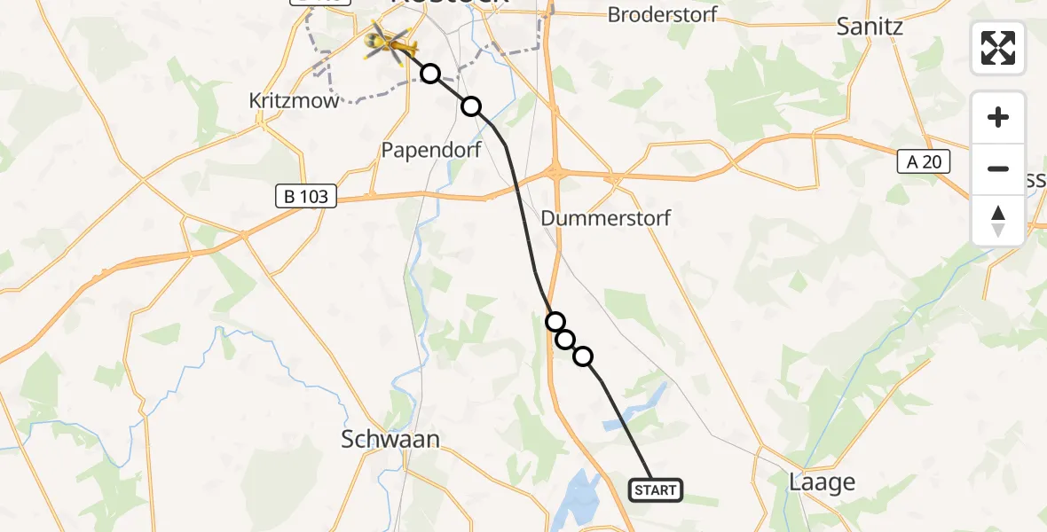Flugroute Rettungshubschrauber Dolgen am See - Rostock, 06 Oktober 2026, 15:22