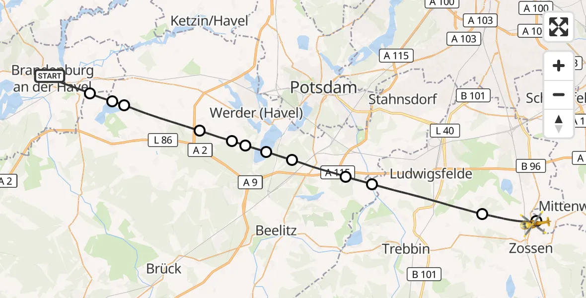 Flugroute Rettungshubschrauber Brandenburg an der Havel - Zossen, 06 Oktober 2026, 15:22