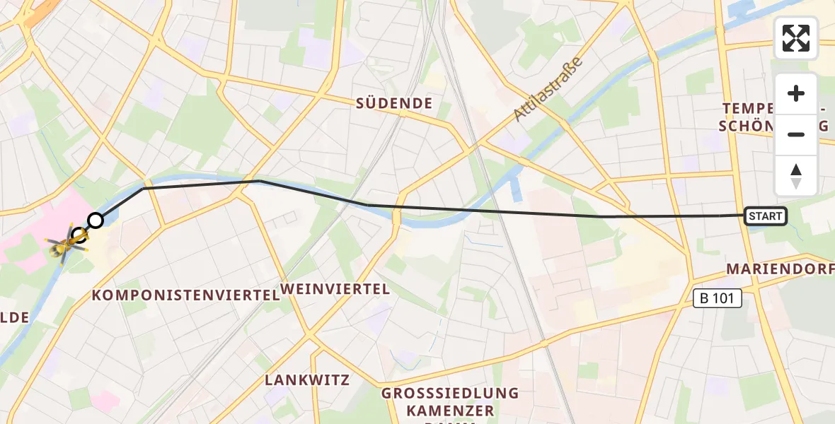 Flugroute Rettungshubschrauber Berlin - Charité Clinic Benjamin Franklin Campus, 06 Oktober 2026, 15:23