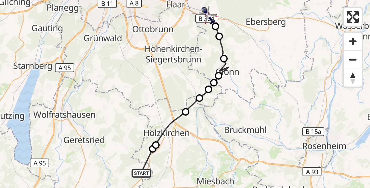 Flugroute Polizeihubschrauber Sachsenkam - Zorneding, 06 Oktober 2026, 15:24