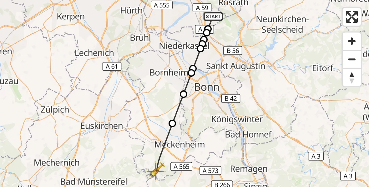 Flugroute Ambulanzhubschrauber Köln Bonn Flughafen - Rheinbach, 06 Oktober 2026, 15:31