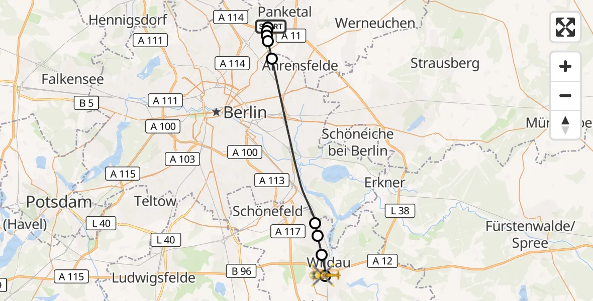 Flugroute Rettungshubschrauber Helios Clinic Berlin-Buch - Königs Wusterhausen, 06 Oktober 2026, 15:32