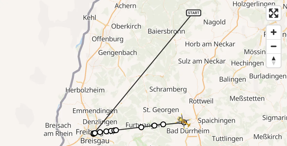 Flugroute Ambulanzhubschrauber Altensteig - DRF Air Rescue Station Villingen-Schwenningen Hubschrauberlandeplatz (Christoph 11), 06 Oktober 2026, 15:40