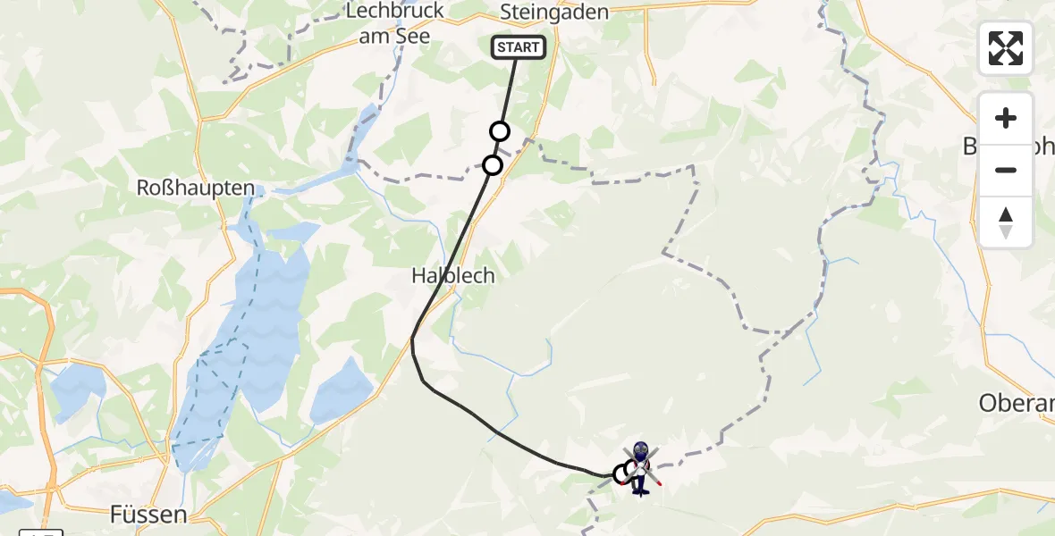 Flugroute Polizeihubschrauber Steingaden - Ettaler Forst, 06 Oktober 2026, 15:43