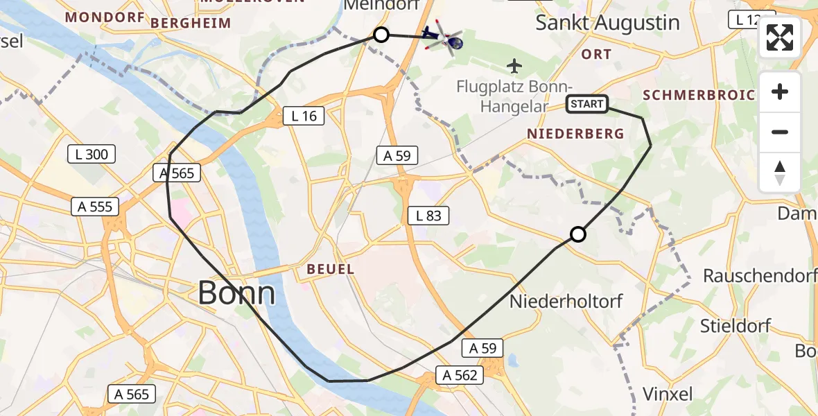 Flugroute Polizeihubschrauber Sankt Augustin - Sankt Augustin, 06 Oktober 2026, 15:47