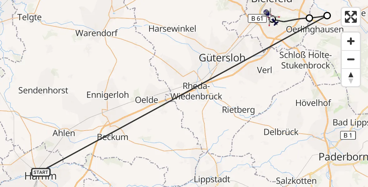 Flugroute Polizeihubschrauber Hamm-Lippewiesen Flugplatz - Luftrettungszentrum Bielefeld, 06 Oktober 2026, 15:48