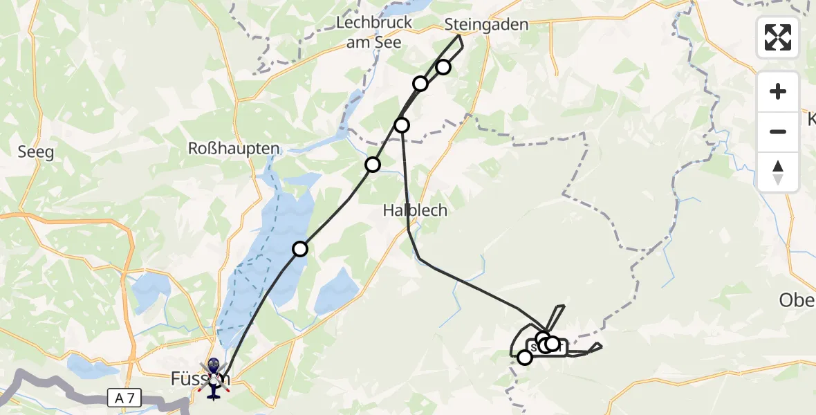 Flugroute Polizeihubschrauber Ettaler Forst - Füssen, 06 Oktober 2026, 15:57