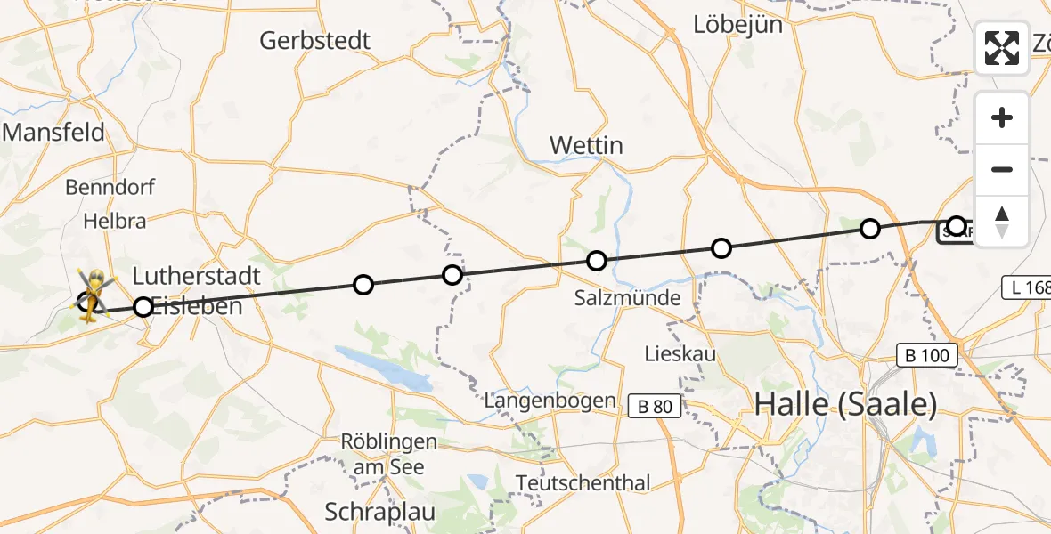 Flugroute Rettungshubschrauber Halle-Oppin Flugplatz - Hergisdorf, 06 Oktober 2026, 15:58