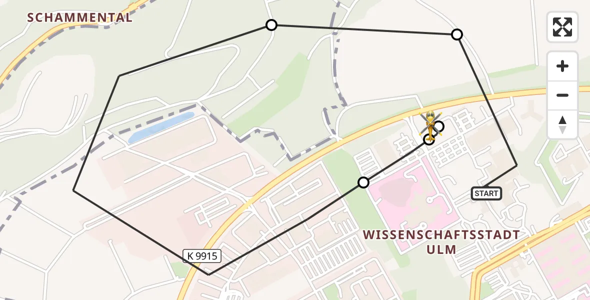 Flugroute Rettungshubschrauber Ulm Military Hospital Emergency - ADAC Air Rescue Station Ulm (Christoph 22), 06 Oktober 2026, 16:03