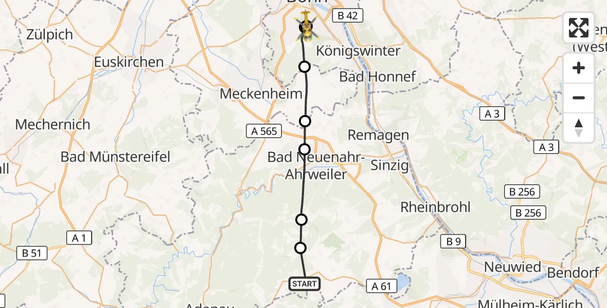 Flugroute Ambulanzhubschrauber Kempenich - Bonn University Hospital, 06 Oktober 2026, 16:04